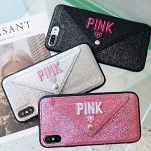 PINK glitter card holder case